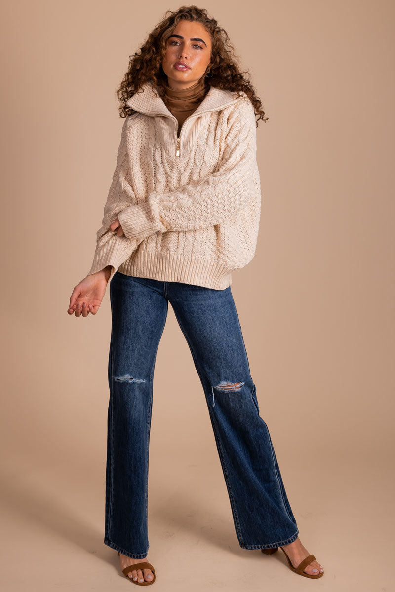 affordable boutique half zip sweater for fall and winter