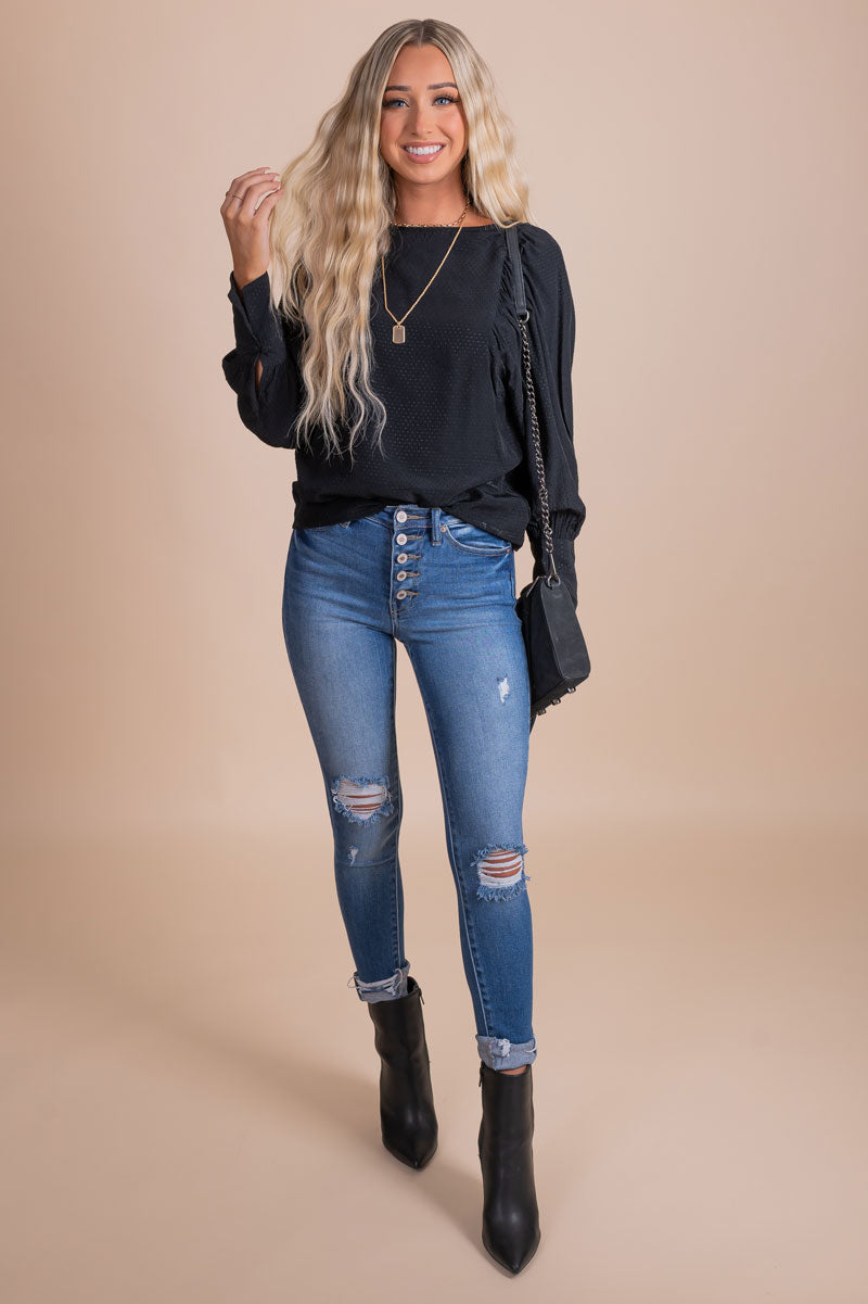 women's boutique black long sleeve fall shirt