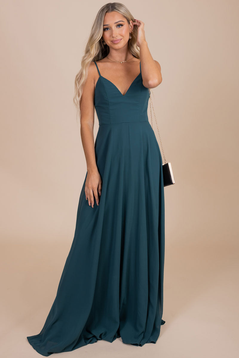 women's boutique dark green full length maxi dress