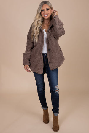 boutique women's dark brown sherpa jacket for fall