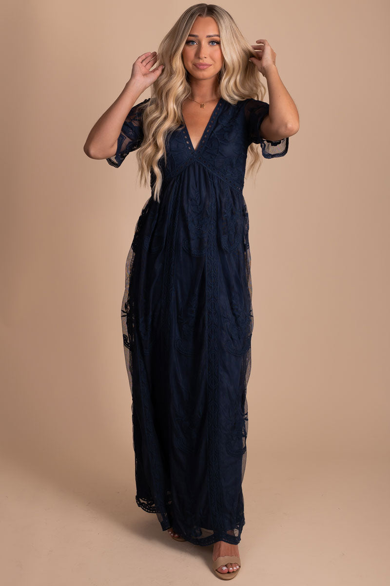 women's boutique dark blue maxi dress