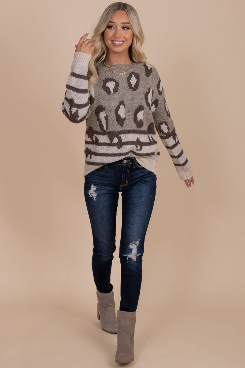 women's fall pullover sweater animal print
