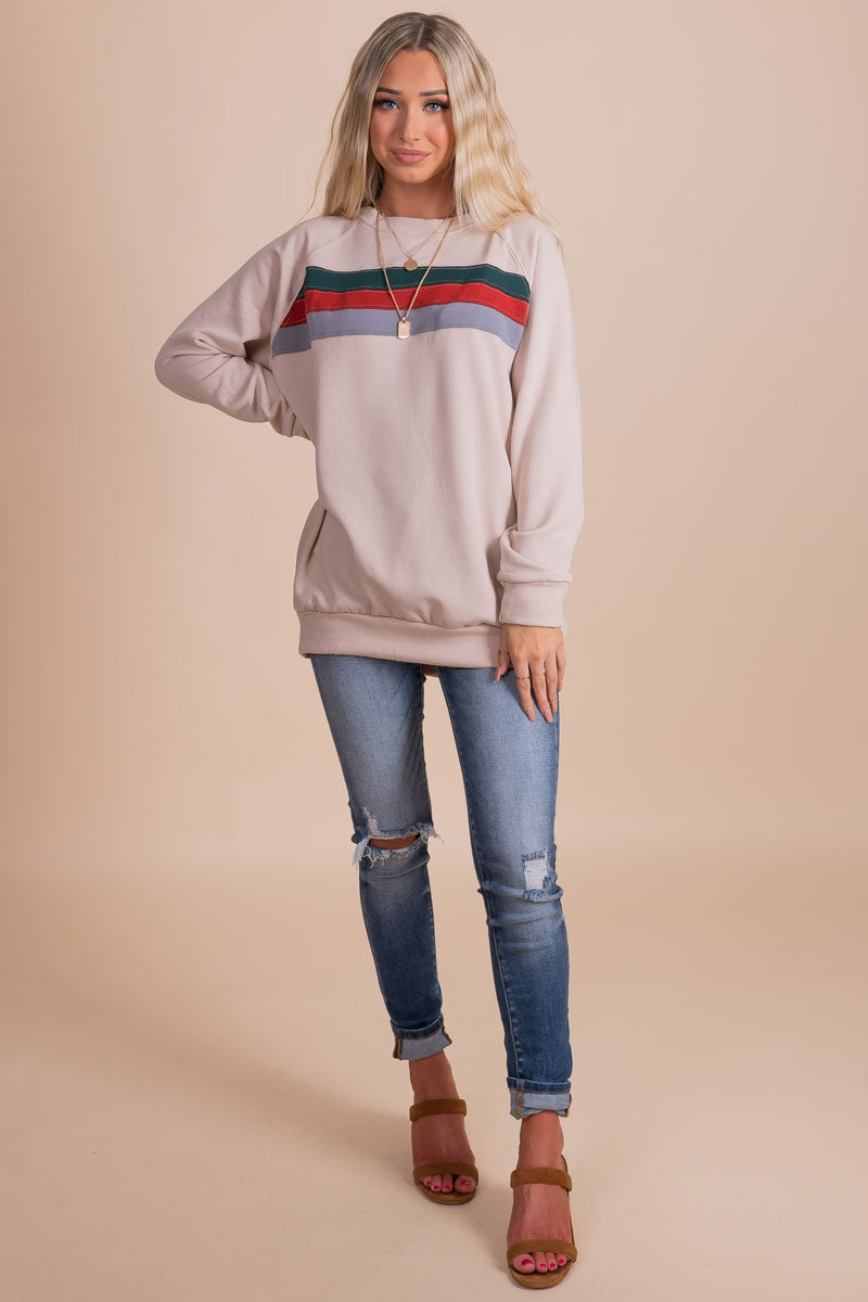 Taupe Pullover Sweater Online Clothing Boutique