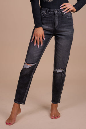 Black Faded Wash Jeans with Distressed Details