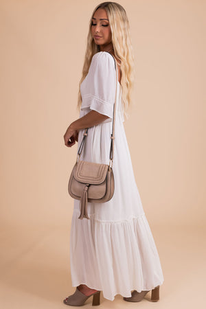 white tiered maxi dress