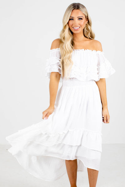 Guide Off Shoulder Midi Dress | Women's Boutique White Dresses