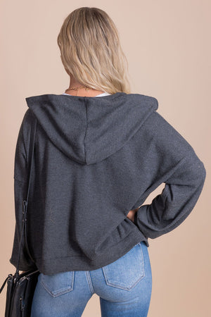 boutique v-neckline gray v-neck hooded top