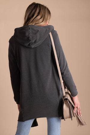 boutique women's gray hooded cardigan