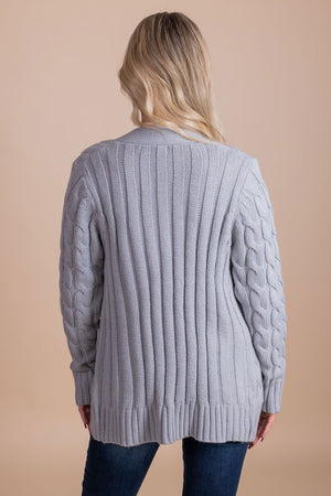light gray button front knit cardigan for women