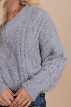 women's fuzzy cable knit sweater