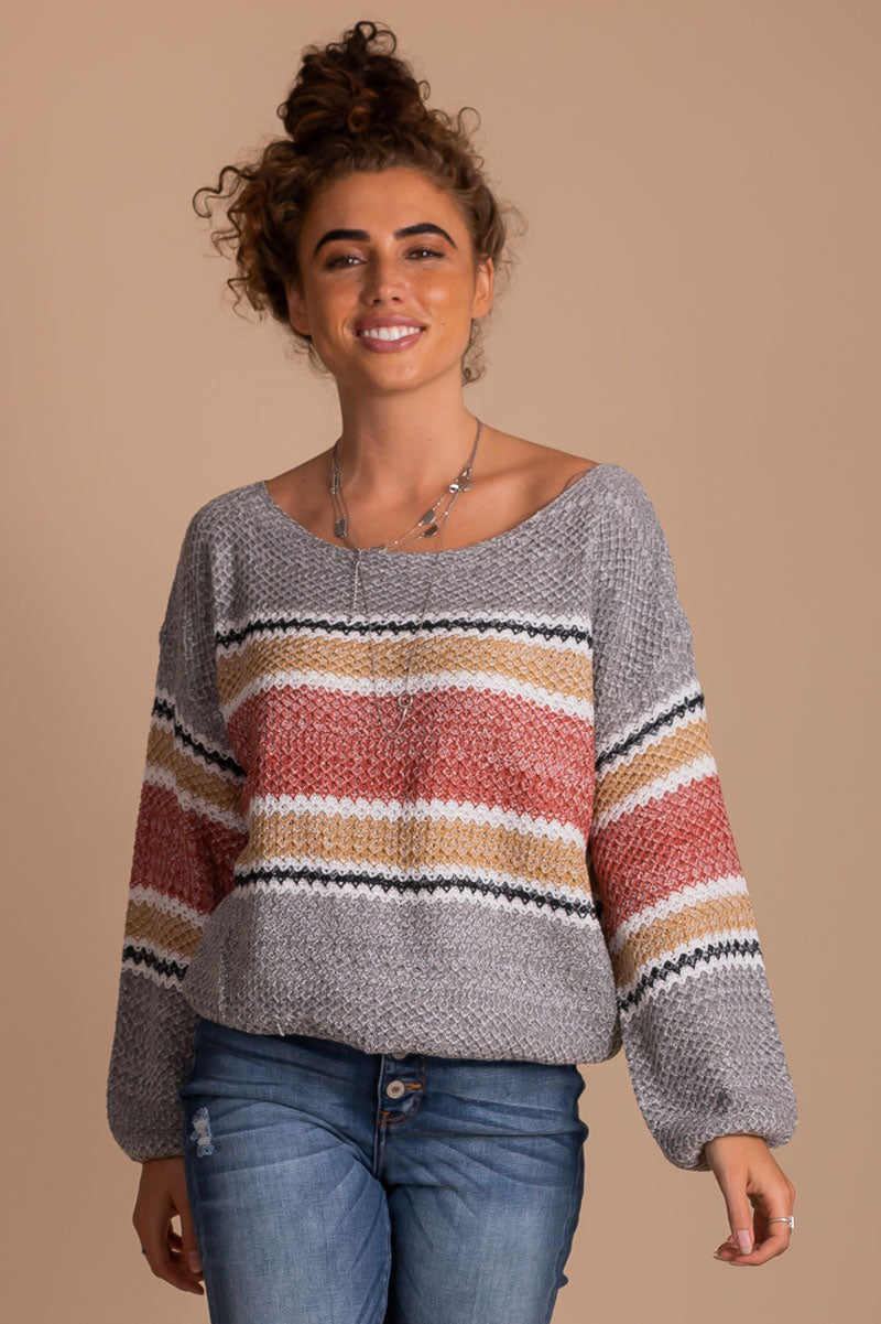 Hello Autumn Striped Knit Sweater | Bella Ella Boutique