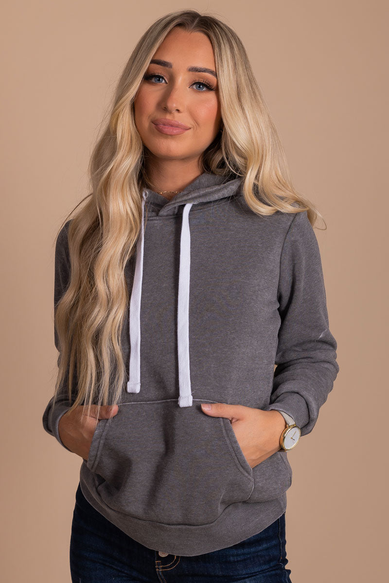 women's dark gray hooded sweatshirt
