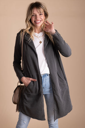 women's gray hooded cardigan
