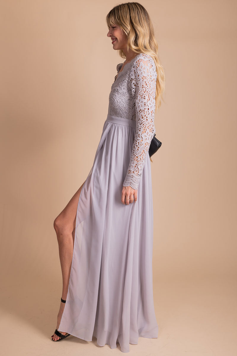 gray lace maxi dress
