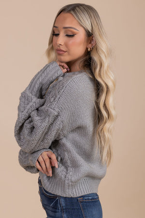 women's light gray knit sweater for fall and winter