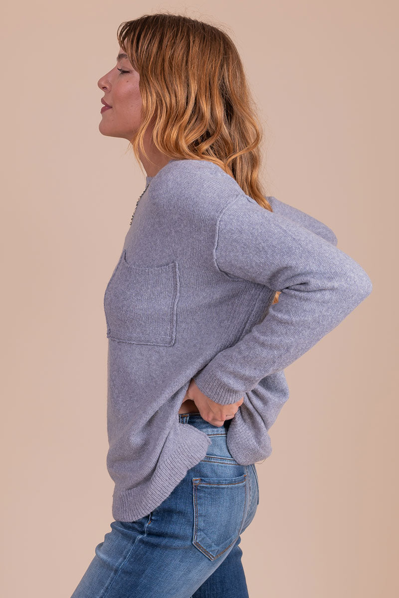 boutique women's gray long sleeve pullover