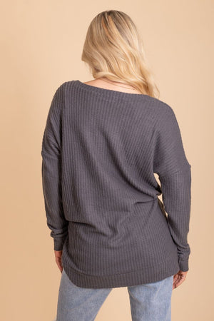 long sleeve dark gray knit sweater