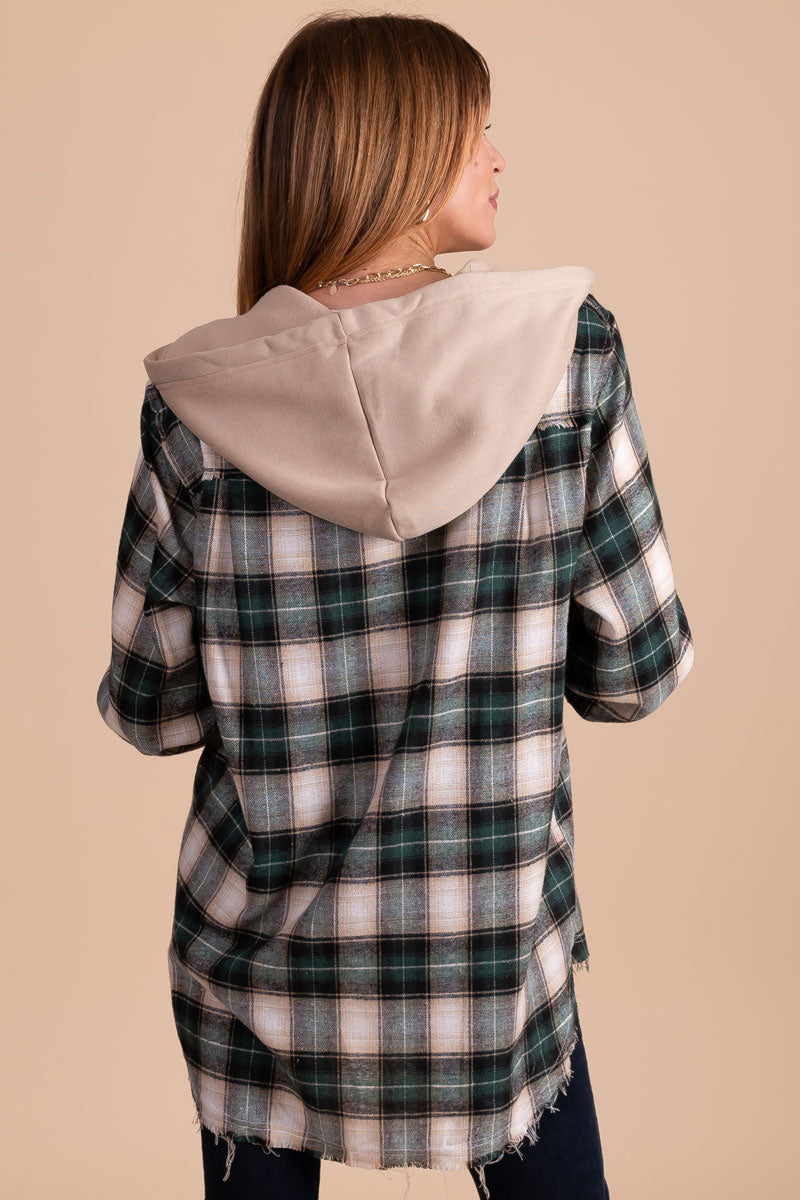 boutique women's plaid hooded top