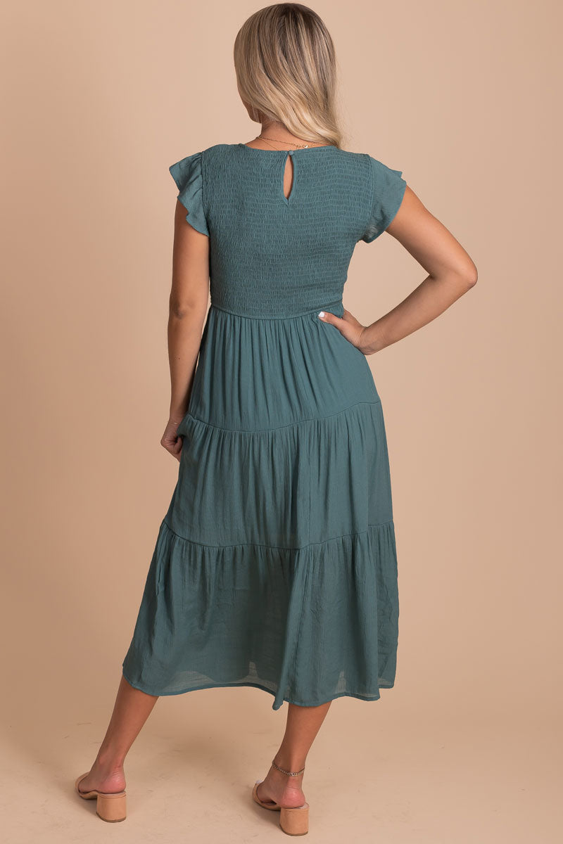 affordable green boutique midi dress