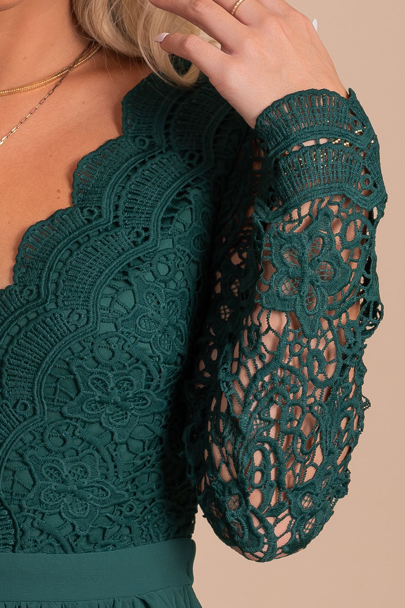 emerald green lace maxi dress for special occasions