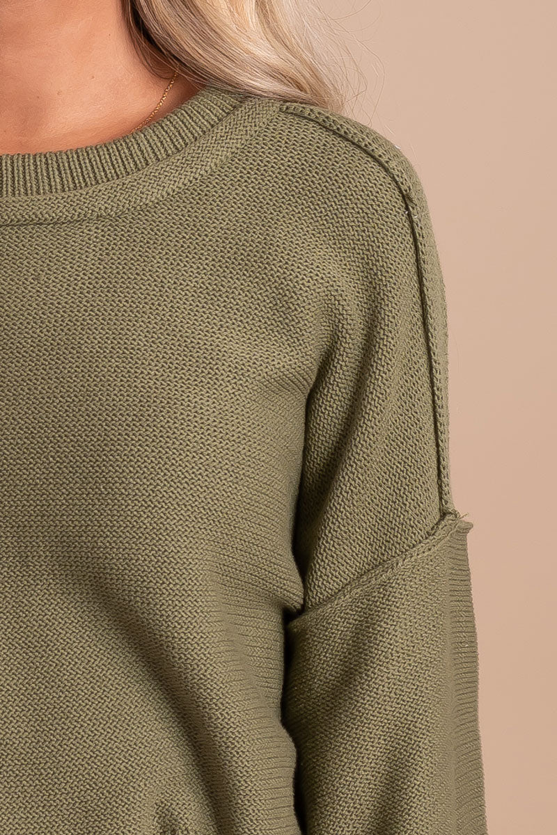women's light green visible seam sweater