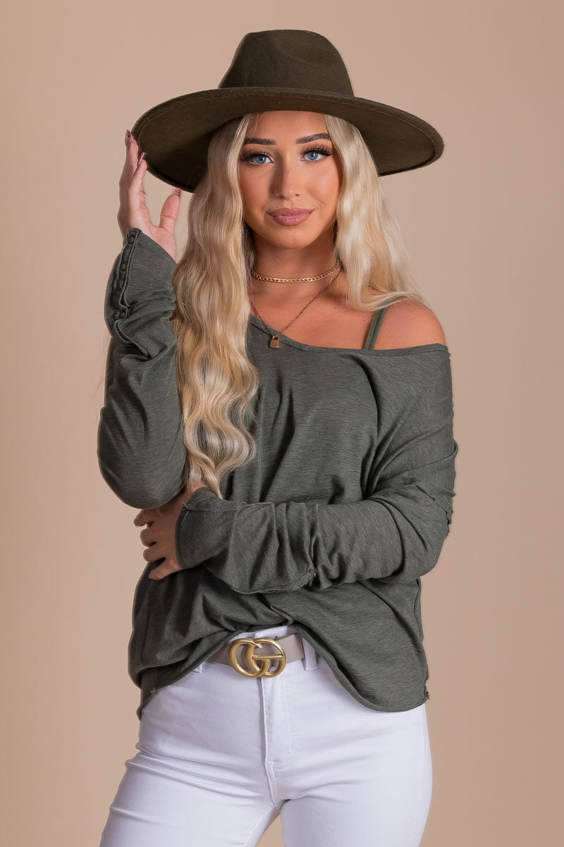 boutique olive green long sleeve top