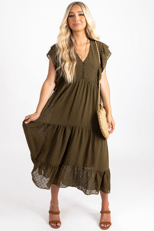 women's green textured maxi dress for spring and summer