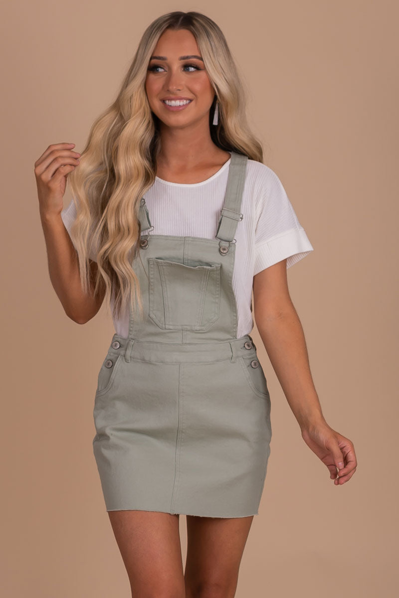 Women's Sage Green Overall Mini Dress