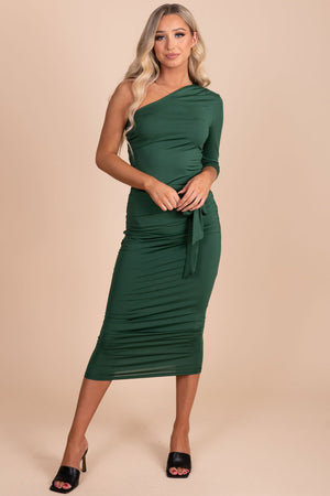 boutique formal dark green midi dress