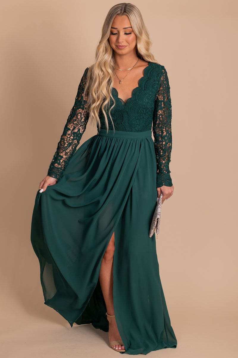 women's dark green special occasion maxi dress