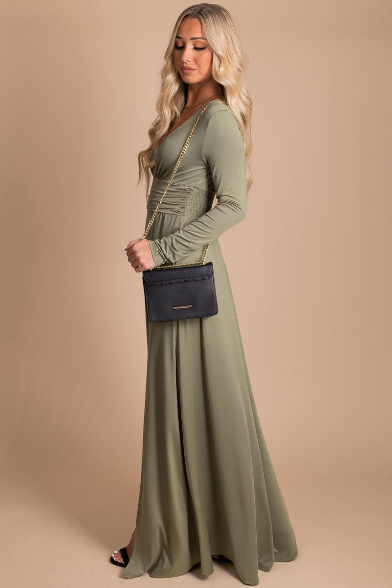 sage green special occasion maxi dress