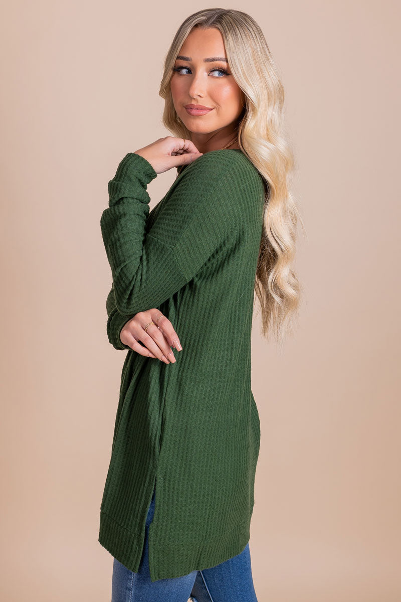 boutique army green fall blouse
