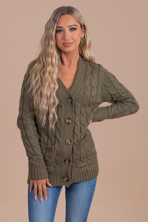cable knit button up cardigan 