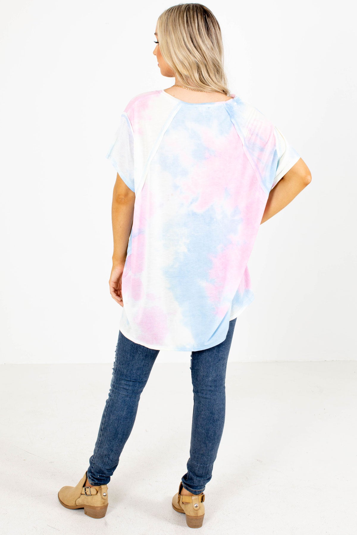 Boutique Top in Tie Dye Pink and Blue.