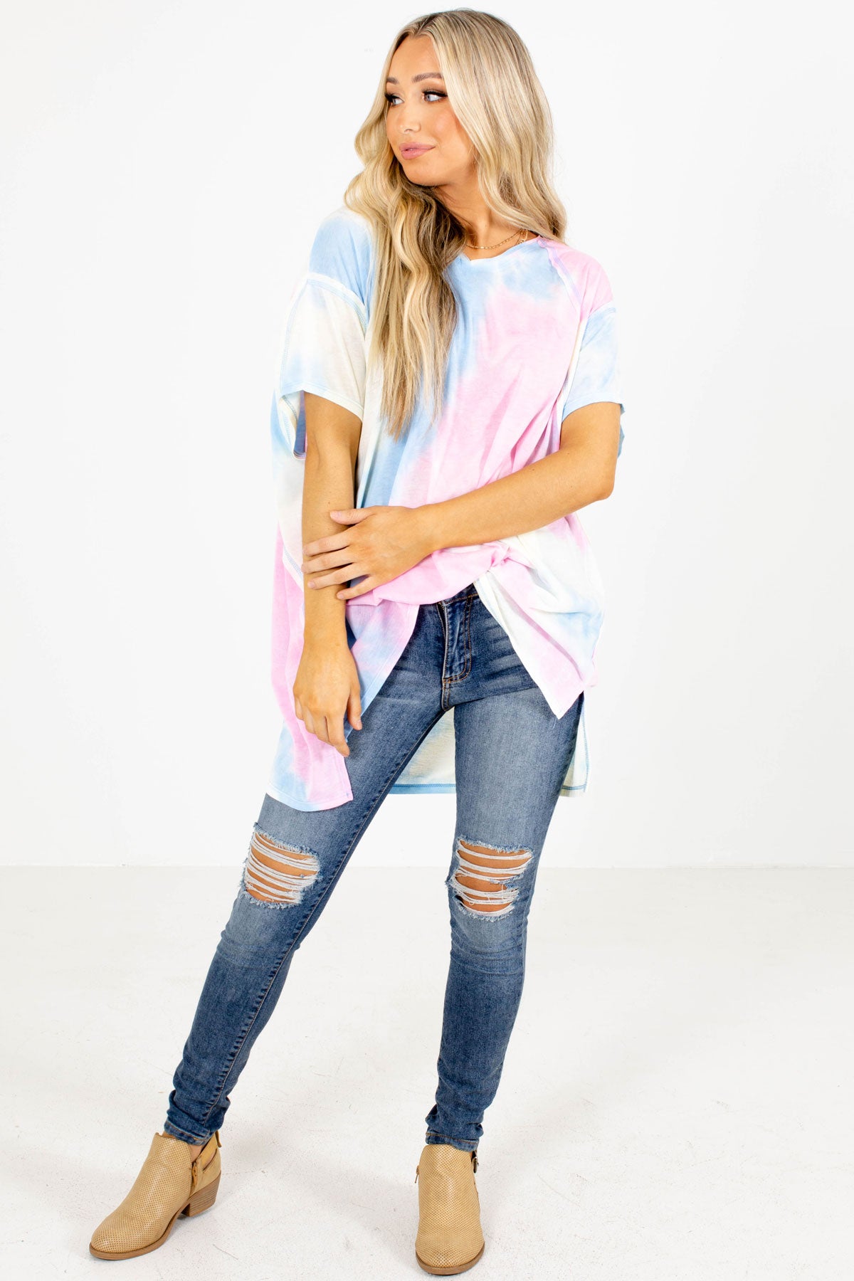Blue and Pink Tie Dye Top