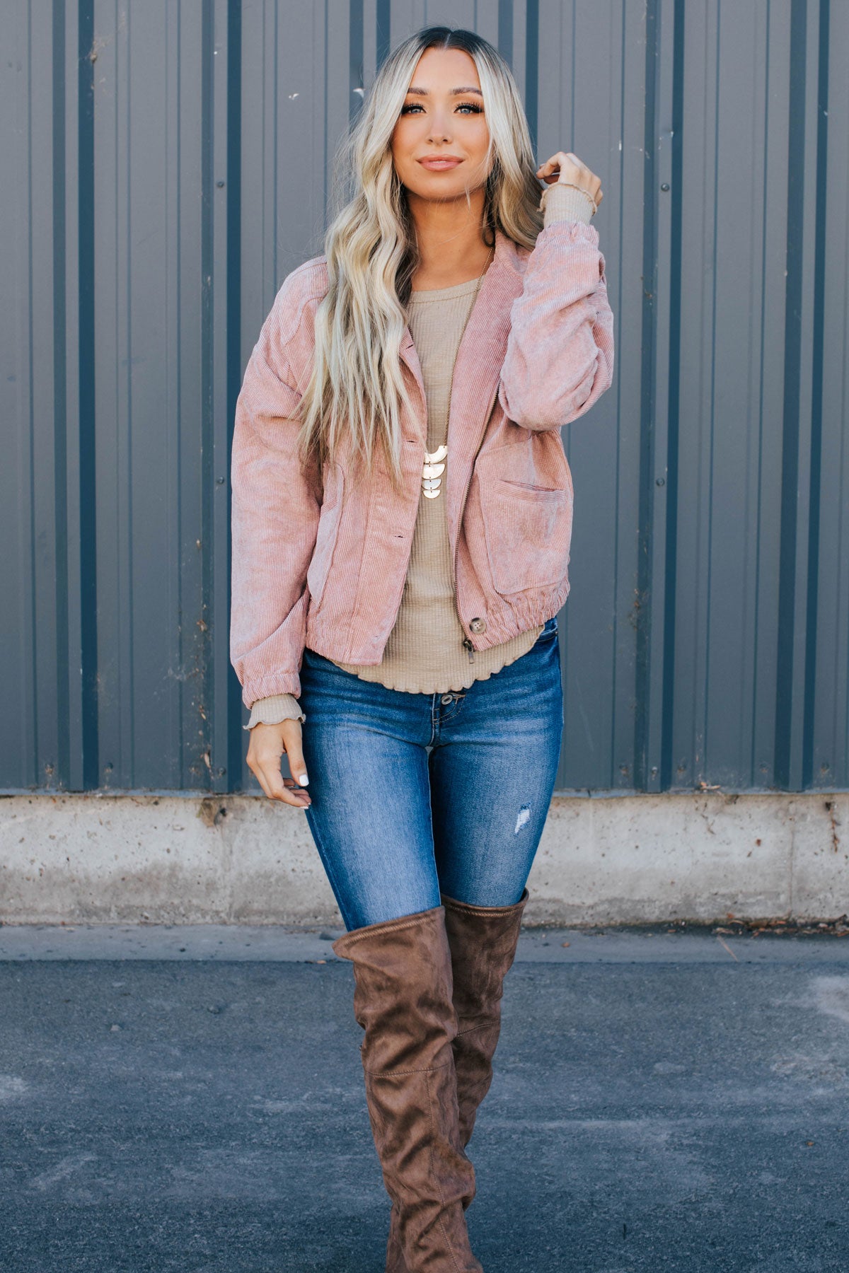 Ribbed Pink Jacket for Fall