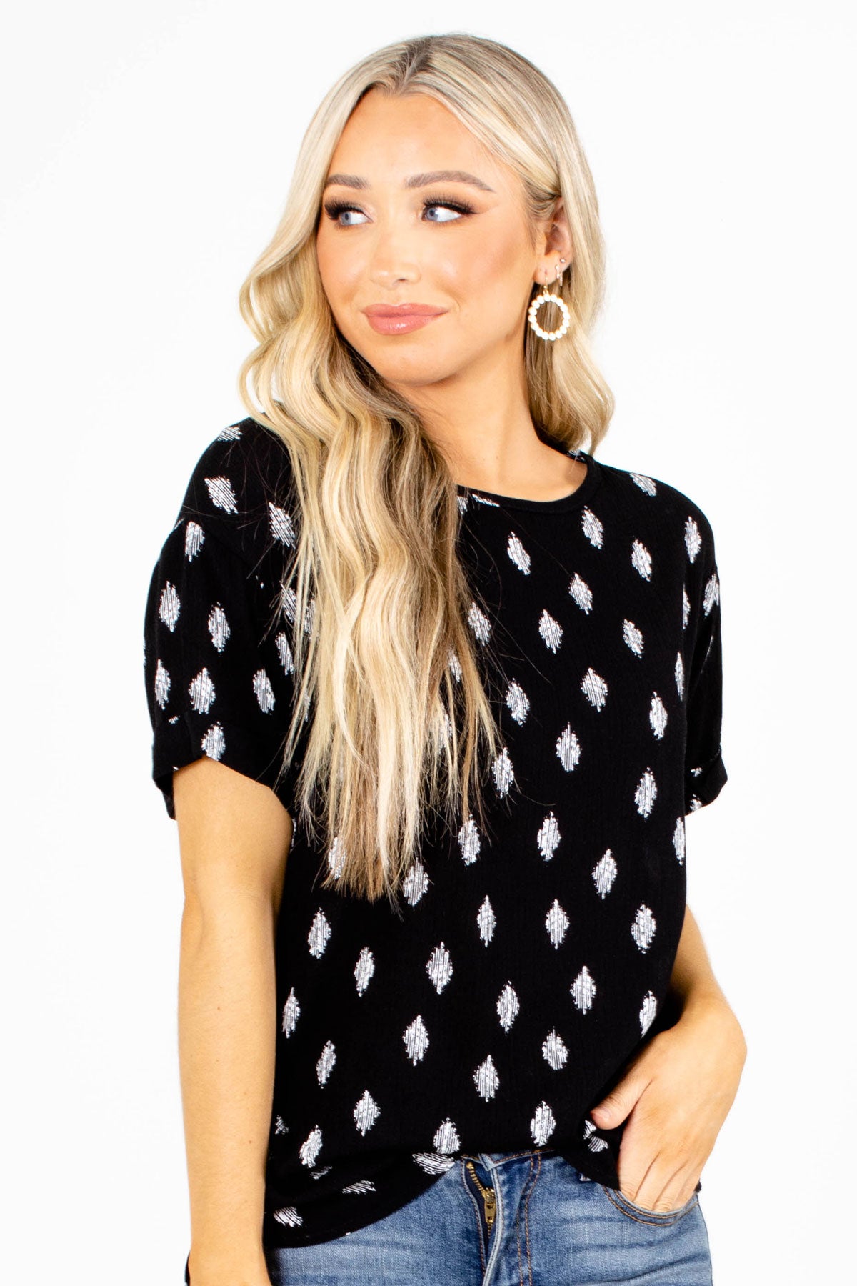 Patterned Top For Women in Black