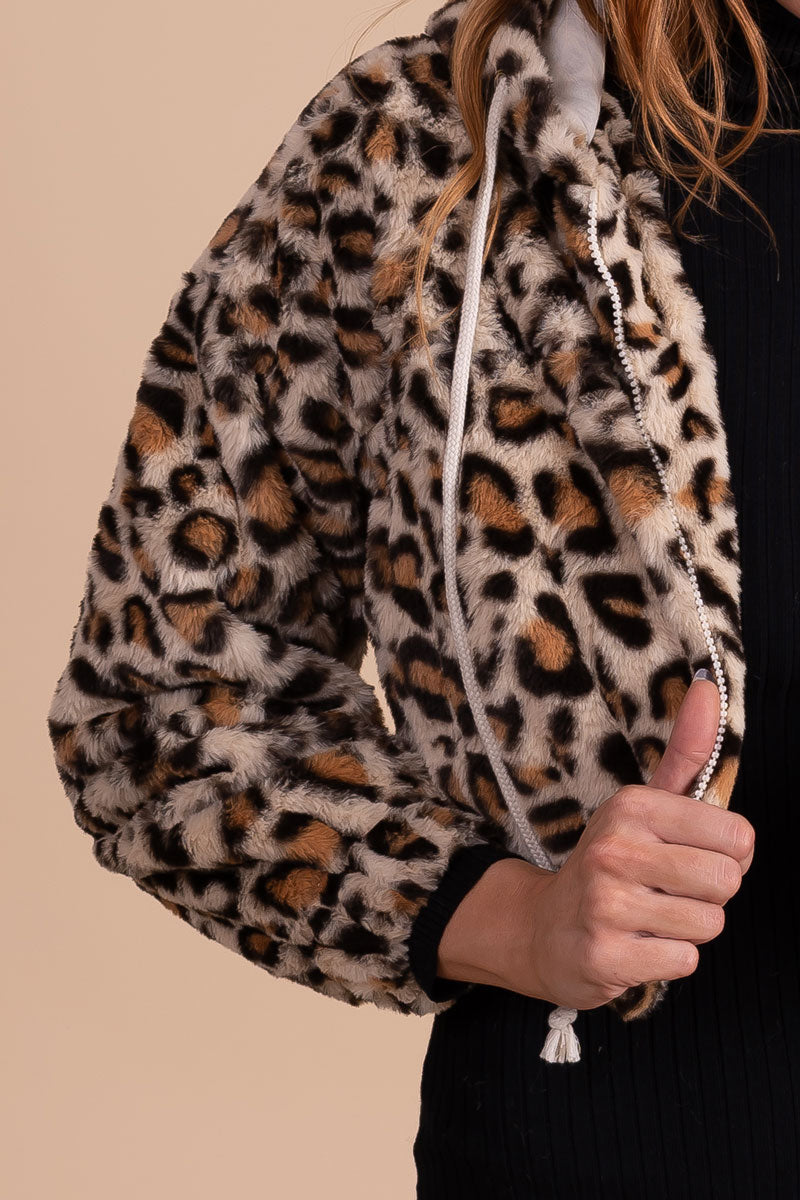 cropped leopard zip up jacket