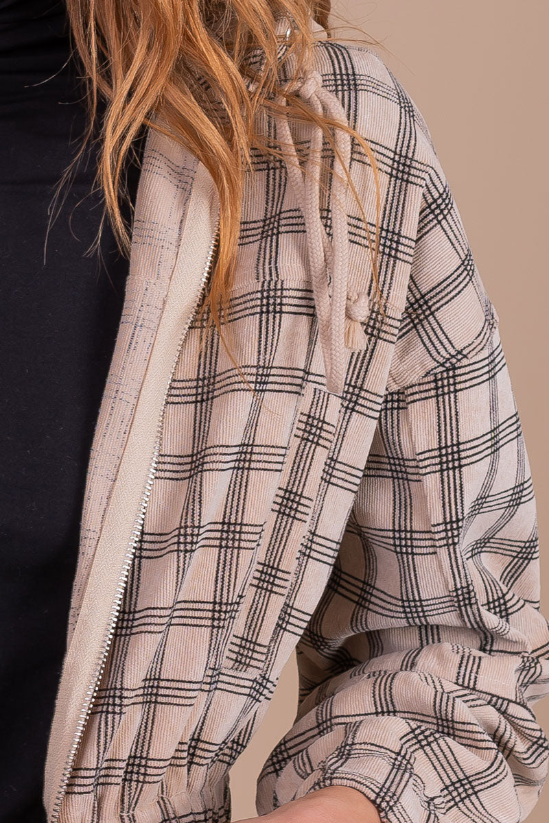 boutique plaid fall cropped off white jacket