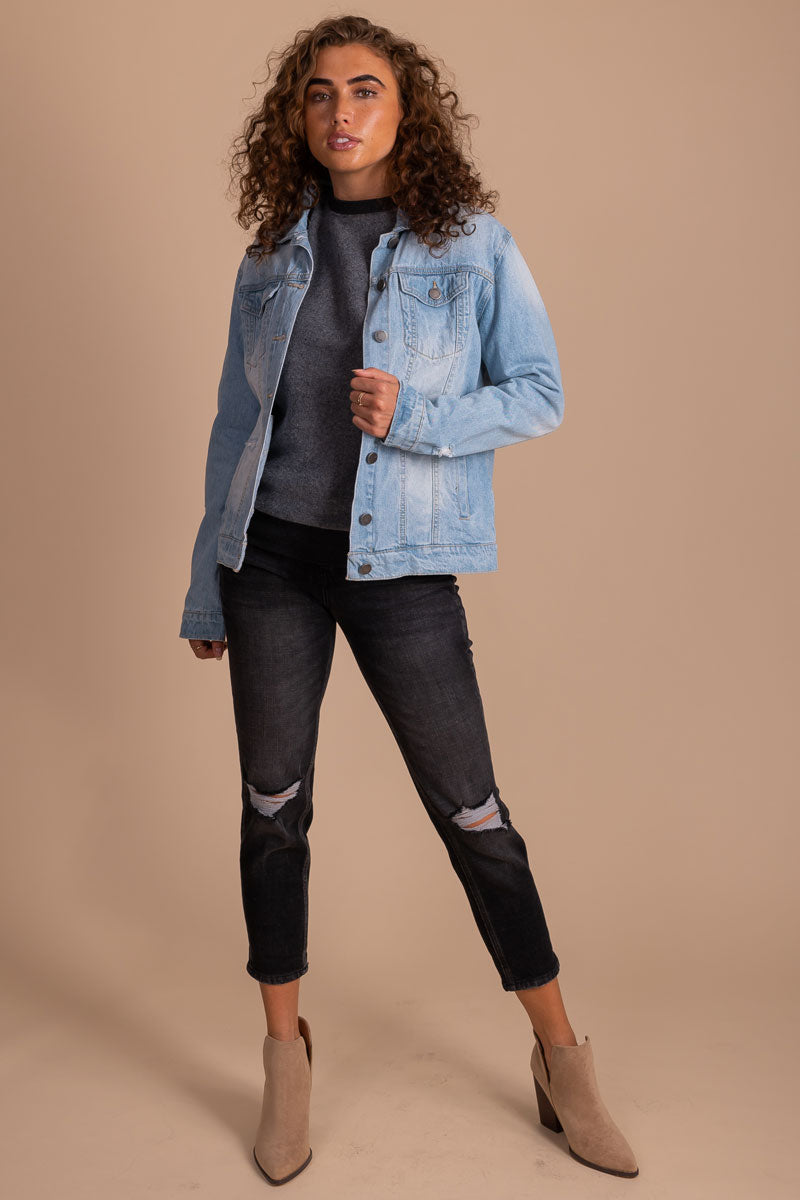 trendy women's denim jacket for fall and winter