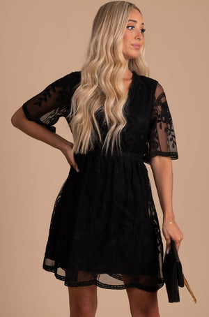 Black Partially Lined Crochet Lace Mini Dresses Affordable Online Boutique
