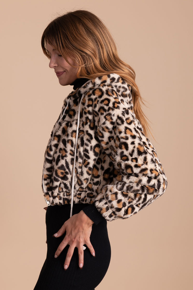 boutique faux fur animal print jacket