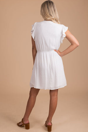 Cream Ruffle Sleeve Boutique Mini Dresses for Women