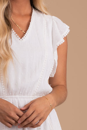 Women's Cream Elastic Waistband Boutique Mini Dress
