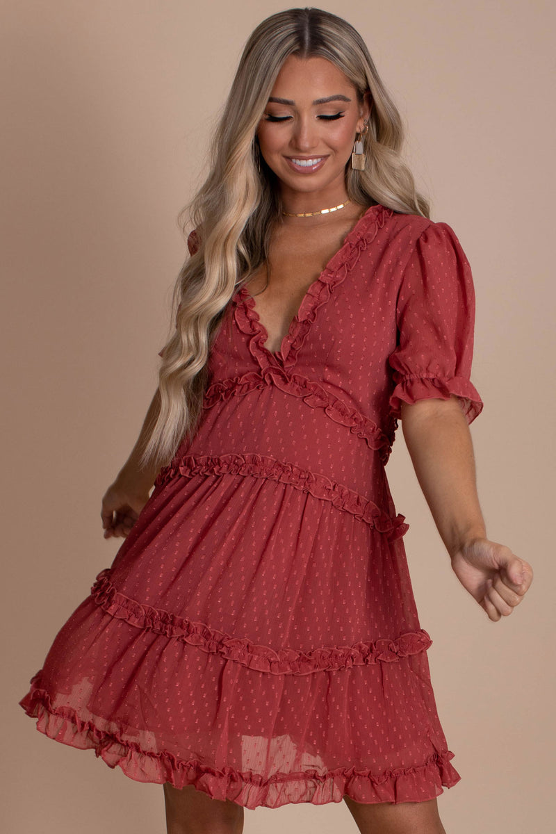 Looking Up Tiered Mini Dress - Red