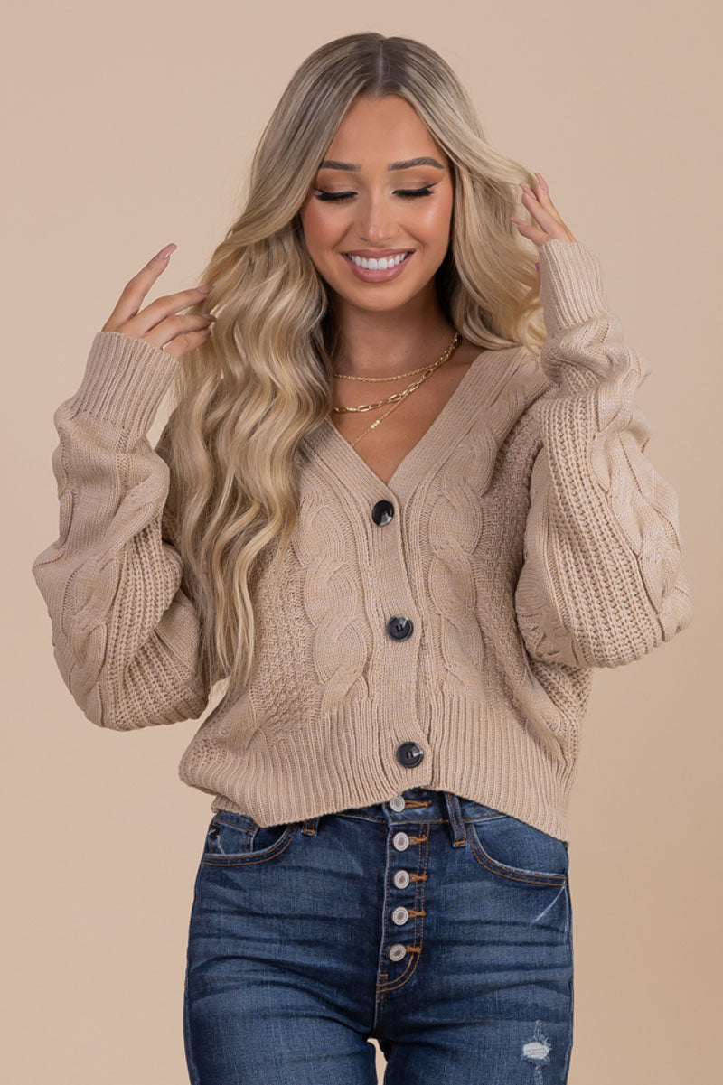 cropped tan cardigan for fall