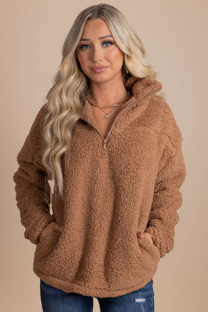 women's boutique light brown sherpa jacket
