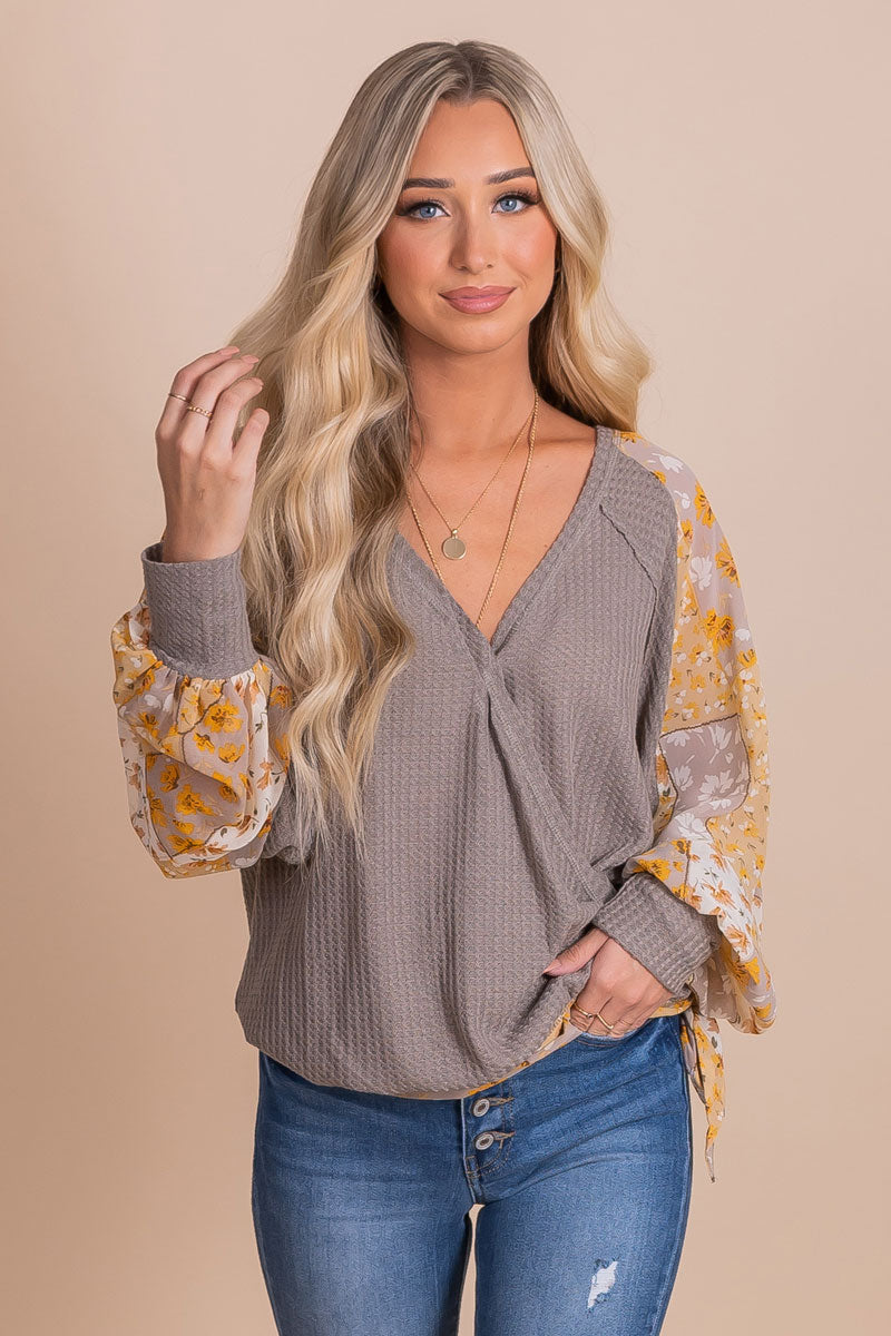 women's floral sleeve wrap top