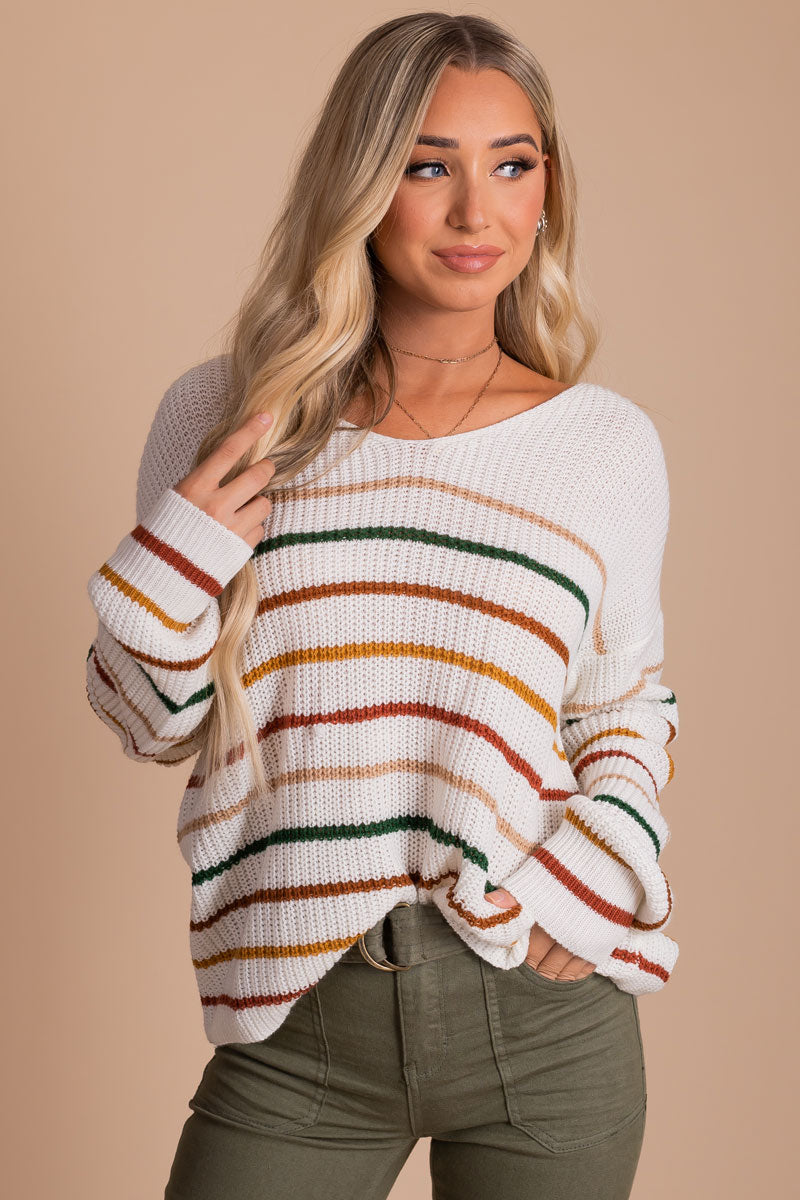 Strike A Pose Striped Long Sleeve Top - Off White