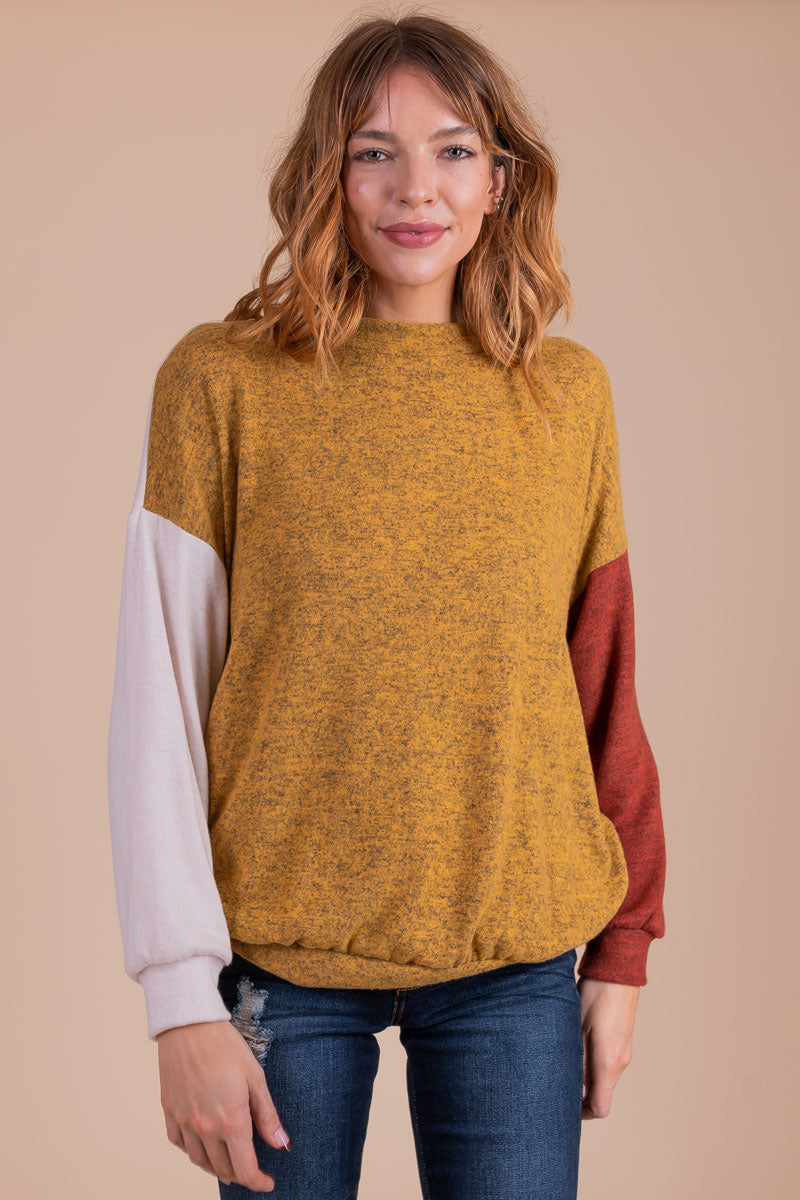 Yellow color block on sale sweater